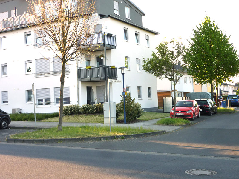 Das Foto zeigt die städtische Grünfläche an der Erich-Kästner-Straße, wo der Briefkasten aufgestellt werden könnte.